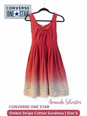 Converse One Star Ombre Sundress Size S Pink Stripe Tie Back Cotton Summer Dress