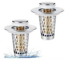 2 Pack Pop Up Sink Drain Strainer Stopper Filter Basket Brass Core Universal Fit