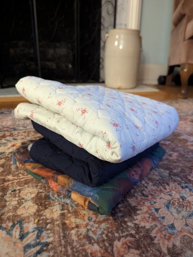 Bundle of Quilted Fabric - White Floral, Navy Blue, and Multicolor 