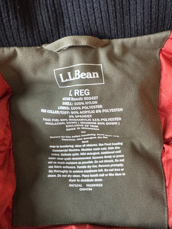 Abrigo Parka Montaña L.L Bean Maine Para Hombre L Kelp Verde Downtek Cordura Técnico Foto 2 de 4