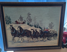 Needlepoint Vintage Clysdale Horses Pulling Wagon 3261HBBC Winter Scene