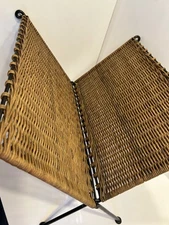 Vintage Mid Century Modern Magazine Holder Rattan Wicker & Iron