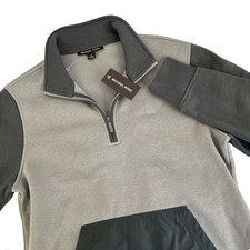 NWT 128.00 Michael Kors Mens Fleece Lined 1/4 Zip Sweater Gray Size Medium New