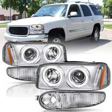 4pcs LED Halo Headlights for 2001-2006 Yukon Sierra Denali with Bumper Lights