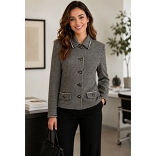ST. JOHN Collection by Marie Gray Black Ivory Houndstooth Blazer Jacket Size 6