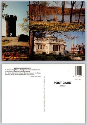 Meriden CT Postcard Castle Craig Tower Hubbard Park Daffodil Festival Curtis
