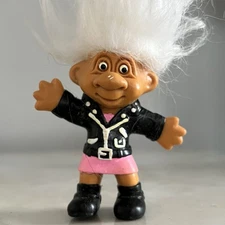 Vintage Norfin Punk Troll Figure Leather Jacket 90s Norfin Troll