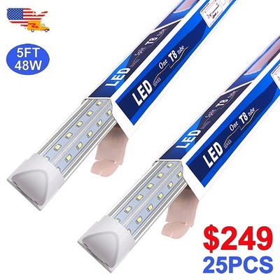 T8 Led Tube Lights 60'' 48W 6500K Daylight White 25 Pack Linkable For Barn Clear