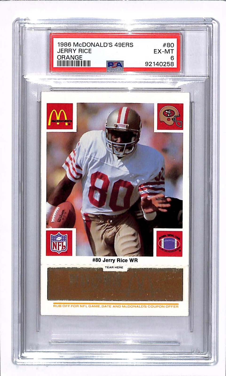 1986 McDonald's 49ers Jerry Rice Orange Rookie RC #80 PSA 6