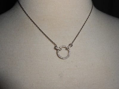 Silver Tone Rhinestone Ring Pendant with Chain Necklace 17''