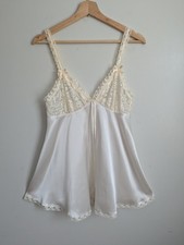 Vintage Victorias Secret Satin Lace Chemise Slip Dress S Y2K Bridal Ivory Ribbon