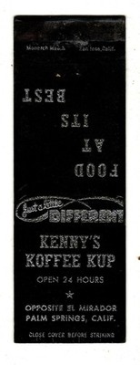KENNY'S KOFFEE KUP matchbook matchcover - PALM SPRINGS, CALIFORNIA