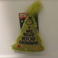The Grinch 12" Plush Catnip Cat Kicker Toy Green Fuzzy Feathers Crinkle Thrash