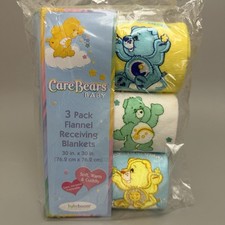 Vintage 2003 Care Bears Baby 3 Pack Flannel Receiving Blankets Cotton