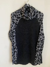 Brittany Black MED Women’s Long Sleeve Cowl Neck Animal Print Tops