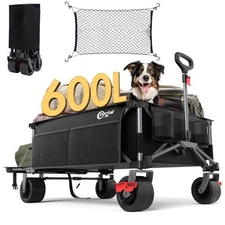 26" extra wide 55" long foldable wagon with tailgate, large 600l collapsible ...