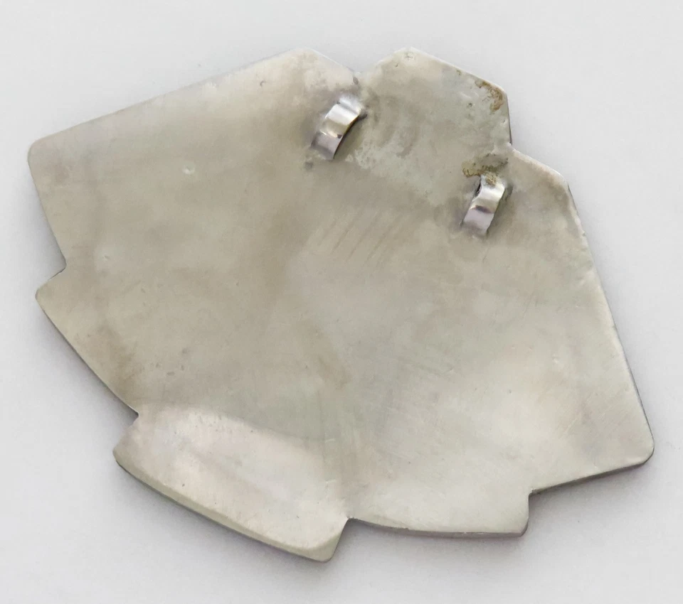 Abalone Mother Of Pearl Pendant Vintage Inlay Shell Large Silver Geometric Bold - Image 2 of 2