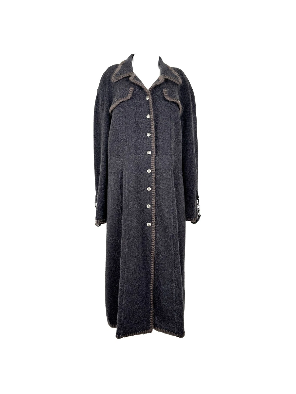 Dior — Christian Dior F/W 2000 Long Coat Grey Knit Jacket Embroidered  Size US 14