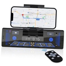 Single-Din Stereo with Car Phone Holder - Bluetooth Car Radio - Push to Talk