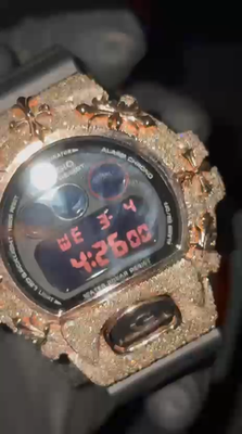 G Shock DW-6900 Chrome Style Rose Tone 5 ctw Natural Diamonds