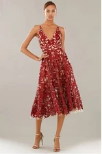 Dress The Population Fit Flare Berry Sequin Dress 6 Midi Maroon
