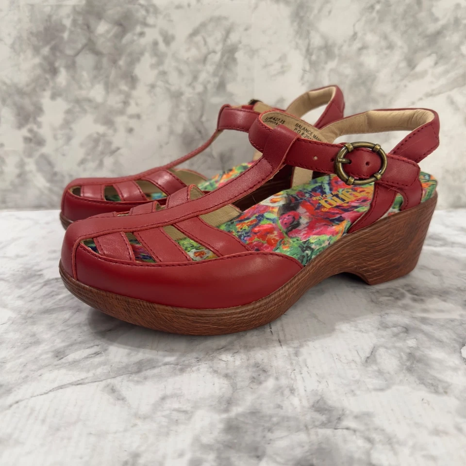 Женские летние сандалии Alegria на танкетке 35 размер США 5/5,5 красные кожаные туфли на платформе - Изображение 2 из 4