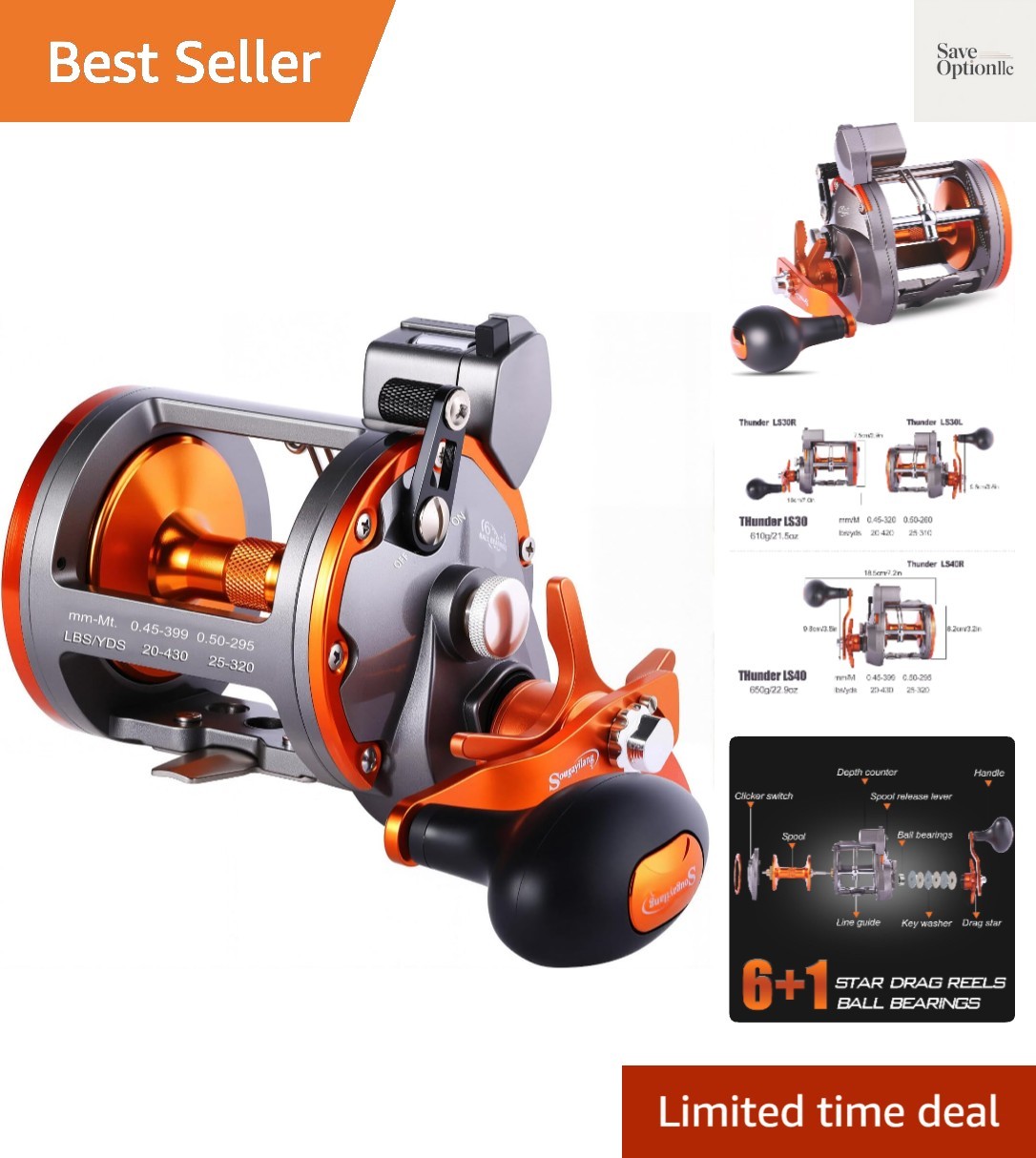 Line Counter Trolling Reel Conventional Level Wind Fishing R