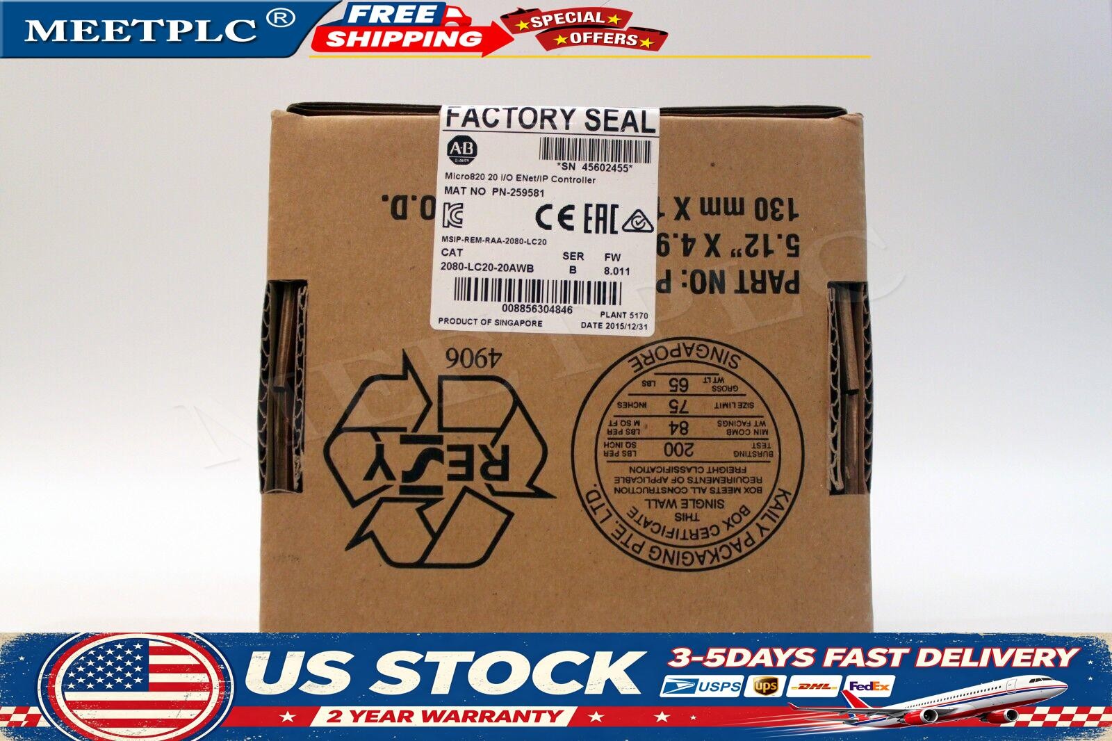 NEW Allen Bradley 2080-LC20-20AWB Micro820 20 I/O ENet/IP Controller UPS Shippin