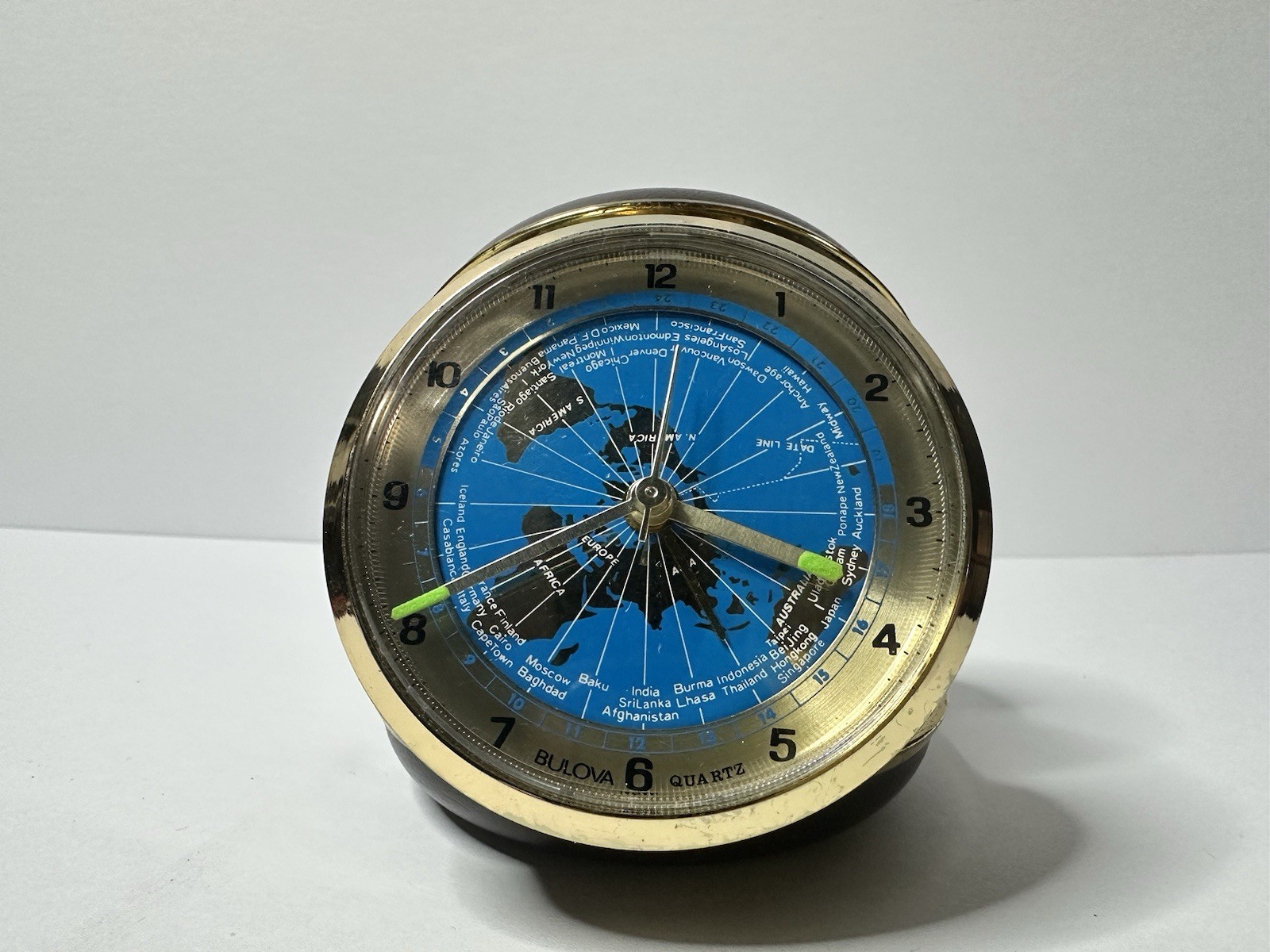 Vintage Bulova Quartz Folding World Time Travel Alarm Clock-Working, Minor Flaw