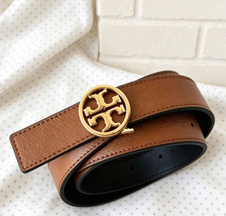 Tory Burch Miller Reversible Belt Brown Black Leather Gold Logo Buckle 41"x0.98"