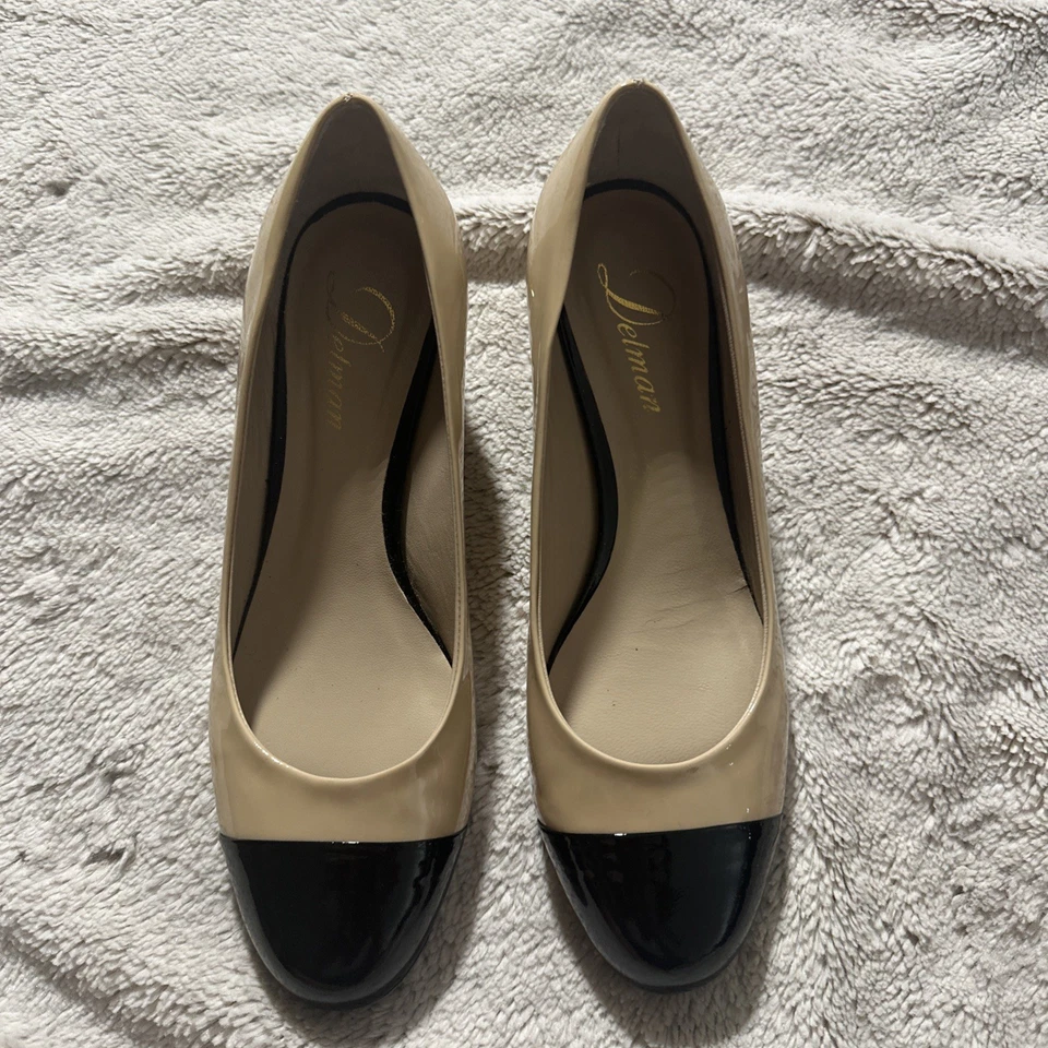 Delman Vero Cuoio Livia Gorra Puntera Bloque Cuero Tacones Desnudo Negro Italia Talla 7 Foto 2 de 4