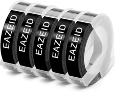 Replacement for Dymo Embossing Label Tape 9mm 3/8 x 3m, White on Black 