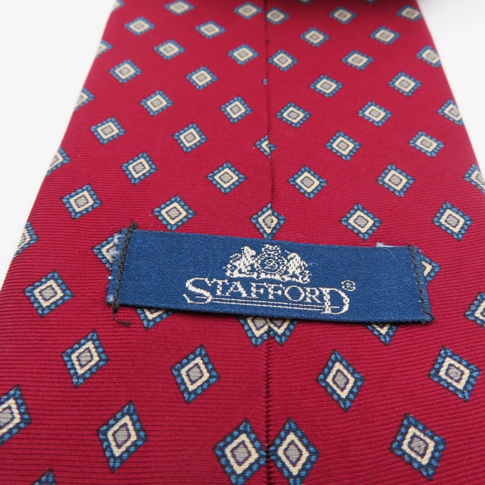 Corbata de Seda Stafford Rojo Azul Lunares Repp Geométrica 4" Ancho 60" Largo EE. UU. Foto 4 de 4