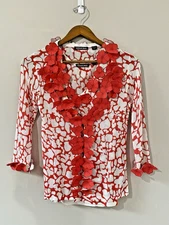 Michael Simon Cardigan & Matching Top Womens P/S Red Applique Floral Sweater Set