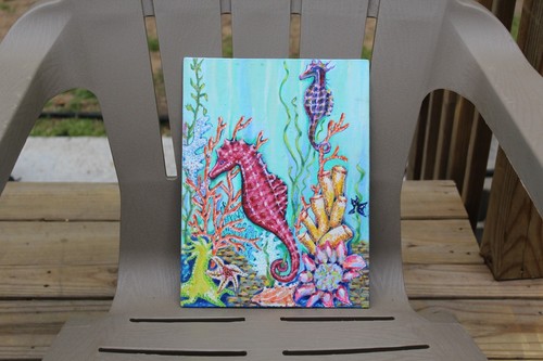 'Seahorse Coral View', Tropical Art print, 9"x12" image - Bild 6 von 6