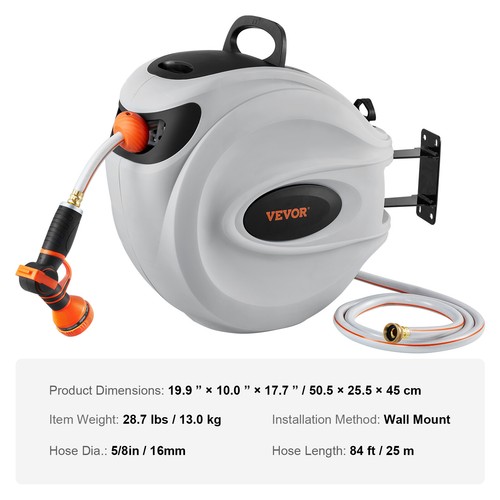 VEVOR 65~130 ft Retractable Hose Reel Water 180° Swivel Wall-Mounted Garden Tool - Picture 22 of 84