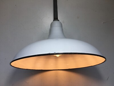 1920s Benjamin 16'' Porcelain Industrial White Barn Light Vintage Gas Station