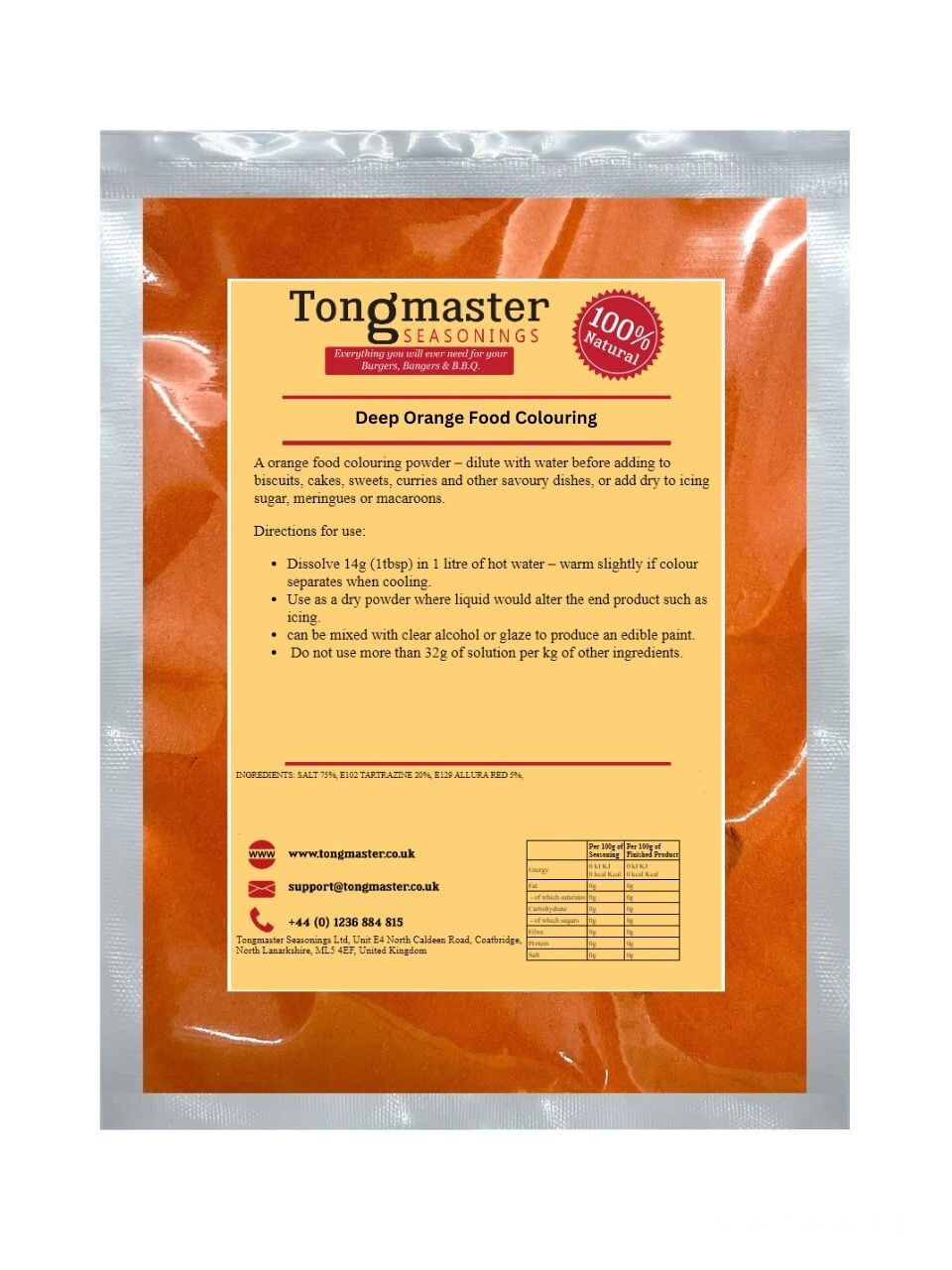 Deep Orange Food Colouring Powder - 100g