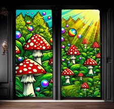 Trippy Mushrooms Blackout Curtains Bubbles Shades Rod Fabric Psychedelic Shrooms