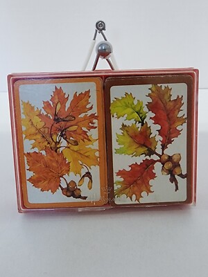VTG  Hallmark ''Autumn Leaves'' Boxed Playing Cards Bridge Plastic Coated Orange 