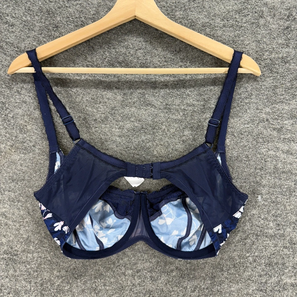 Sujetador Balconette sin marca para mujer 36F azul floral con aros opaco encaje gancho y ojo Foto 2 de 4