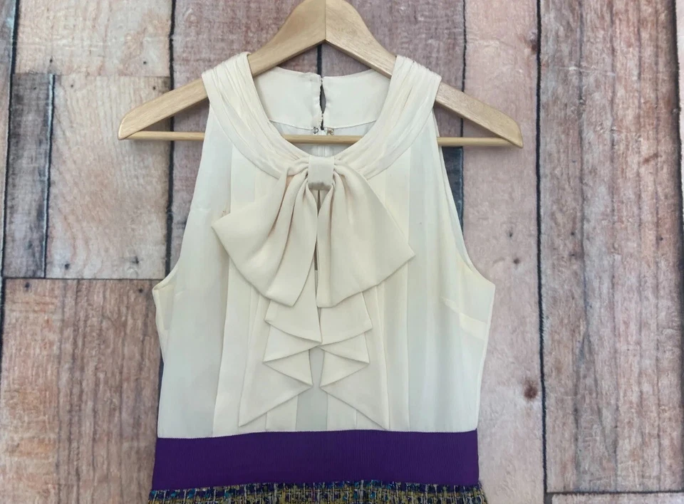 Vestido para mujer Kate Spade 2 púrpura seda lana tweed lazo sin mangas carrera informal Foto 4 de 4