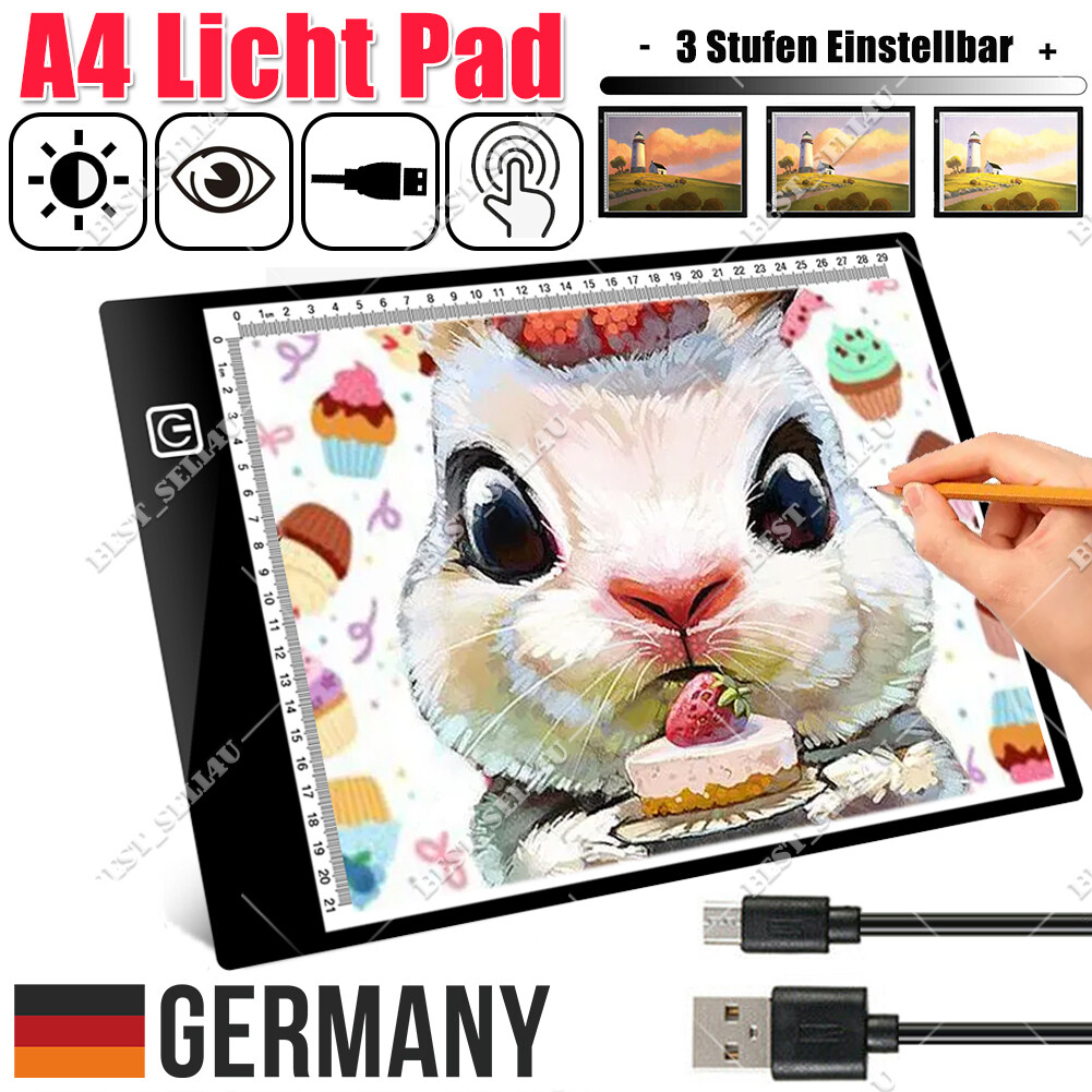 A4 LED Dimmbar Lichttisch Leuchttablet Tracing Lightpad Board Zeichenbrett USB