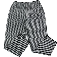 BetU Women Size 8 Black And White Check SILK Pants Side Zipper Black Piping Hem