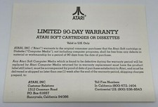 Atari Limited 90 Day Warranty Card Atari Inc 1983 Vintage Video Game Ephemera