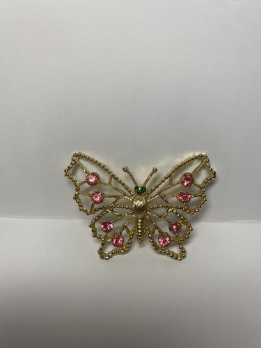 BUTTERFLY BROOCH PIN-STUNNING RHINESTONES-GOLD METAL-UNSIGNED-VINTAGE-PRE OWNED - Picture 8 of 8
