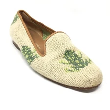 Women's Stubbs & Wootton Loafers Flats Shoes Size 5 Beige Green Frog Monogram