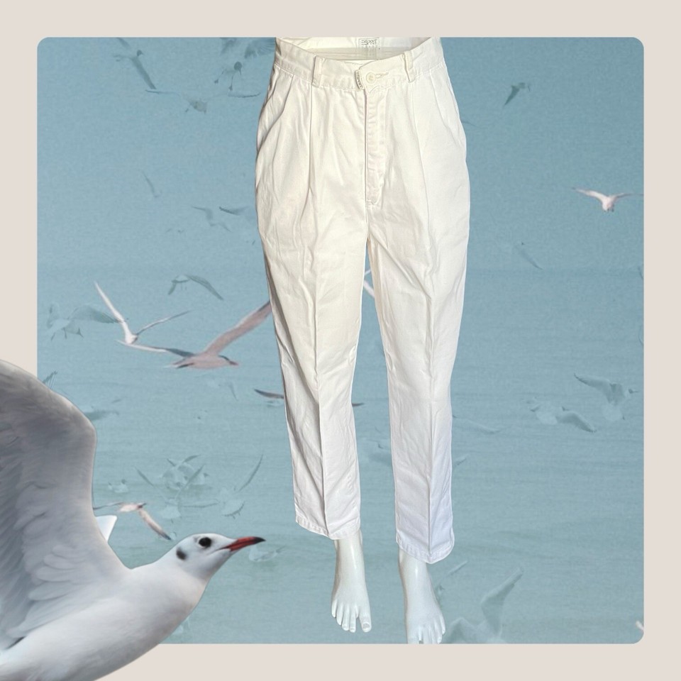 Vintage 80s Esprit Sport Womens Ivory Pants Cotton Solid High Rise 5/6