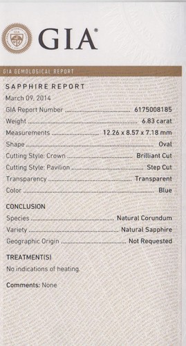 GIA Certified SRI LANKA Blue Sapphire 6.83 Cts Natural Untreated Oval - Picture 4 of 5