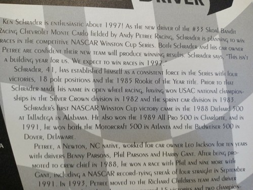 * Postal KEN SCHRADER GRANDE TARJETA una guía de coleccionables de carreras vintage - Imagen 4 de 7